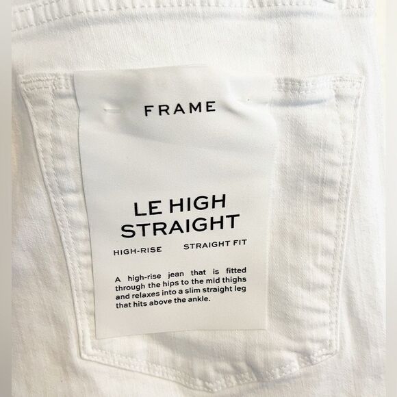 Frame Le High Straight Leg Distressed White Jeans chewed hem NWT 31 - Picture 4 of 8
